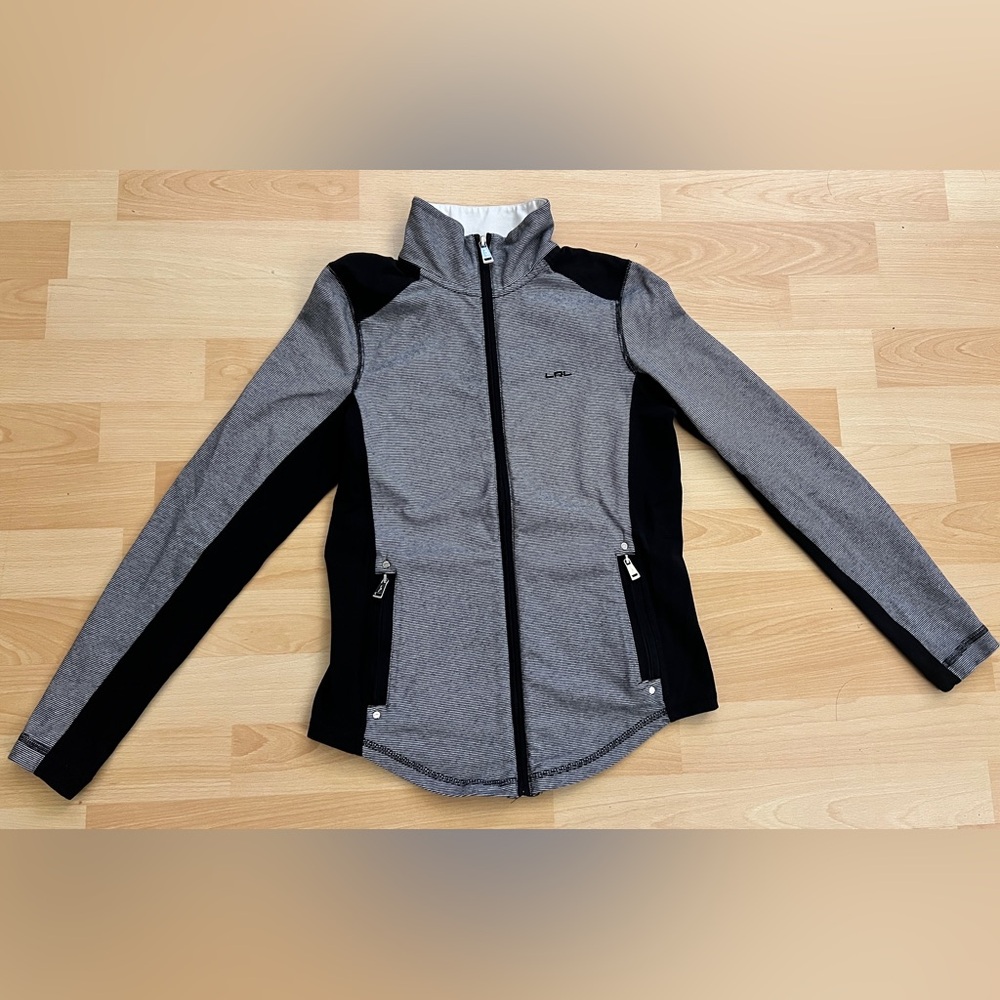 Lauren Ralph Lauren Black and Gray Striped Activewear Jacket